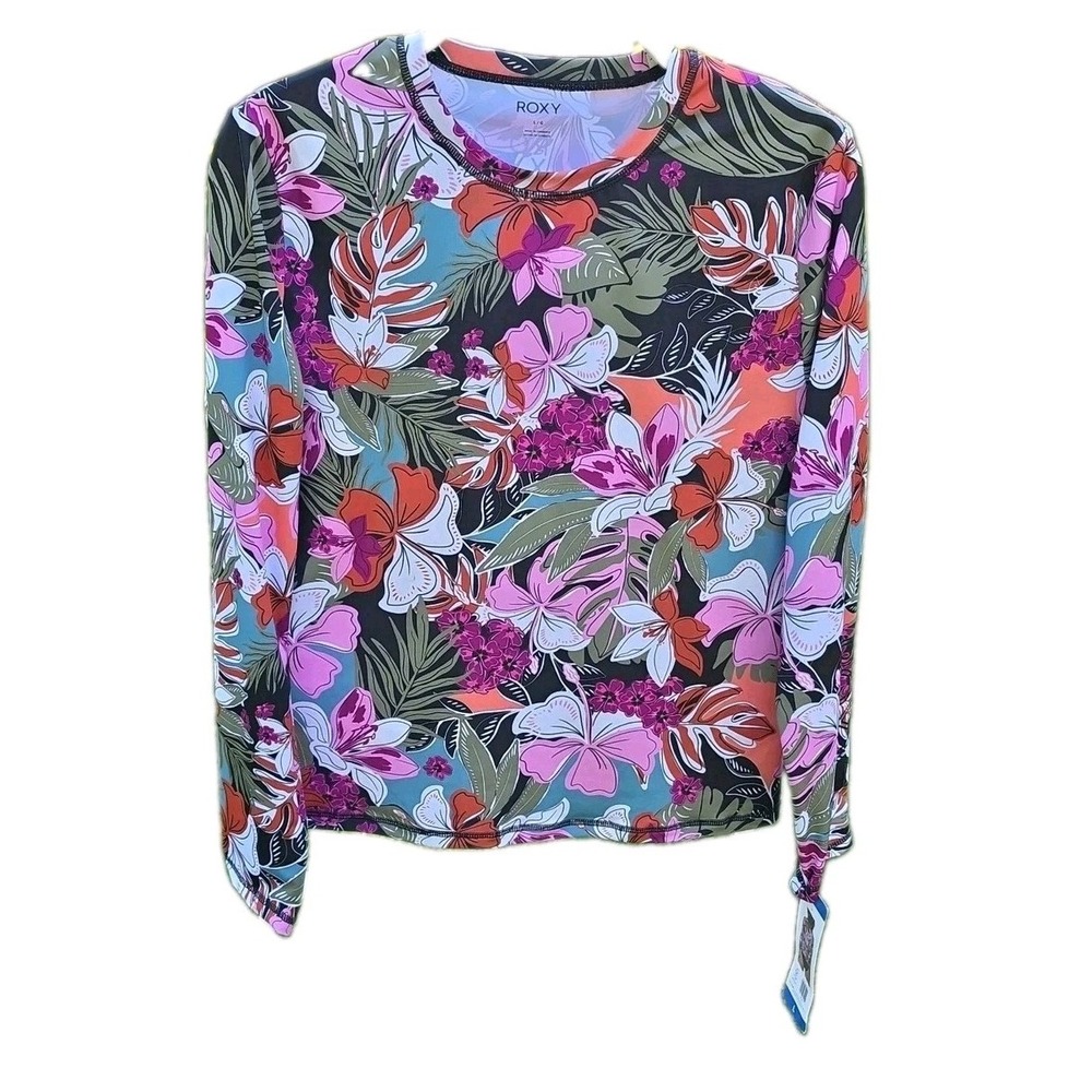 Roxy Womens Tropical Floral Long Sleeve Rash Guard Swim Top - Size large NWT